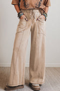 Smoke Gray Mineral Wash Drawstring Retro High Waist Wide Leg Western Pants 🇺🇸