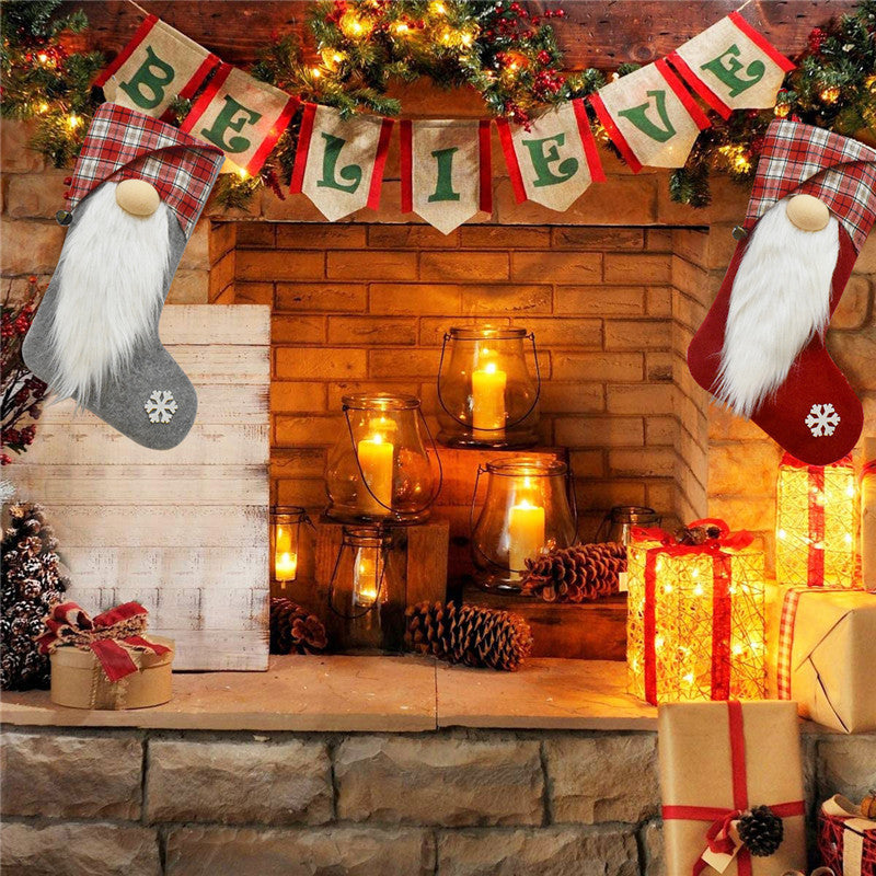 Christmas Stockings Xmas Tree Fireplace Decorative Socks Drop Ornament Candy Bag Gift Holders Hanging Decoration 🇨🇳