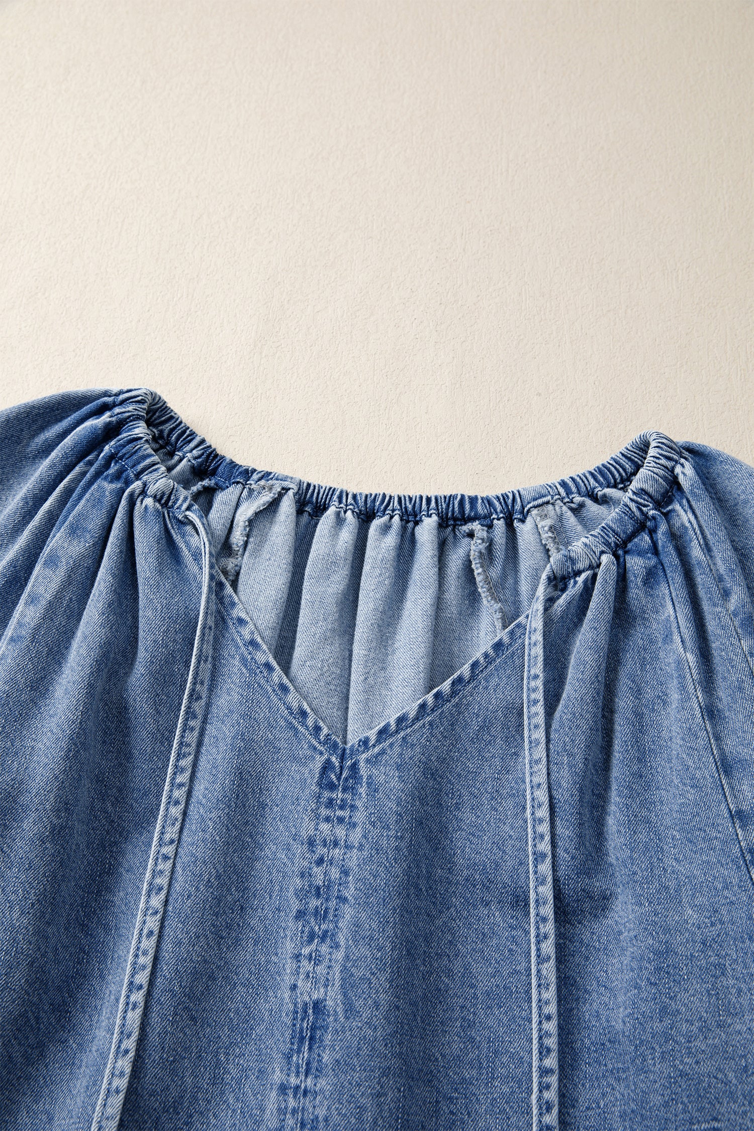Myosotis Puff Sleeve V Neck Ruffled Loose Denim Mini Dress 🇺🇸