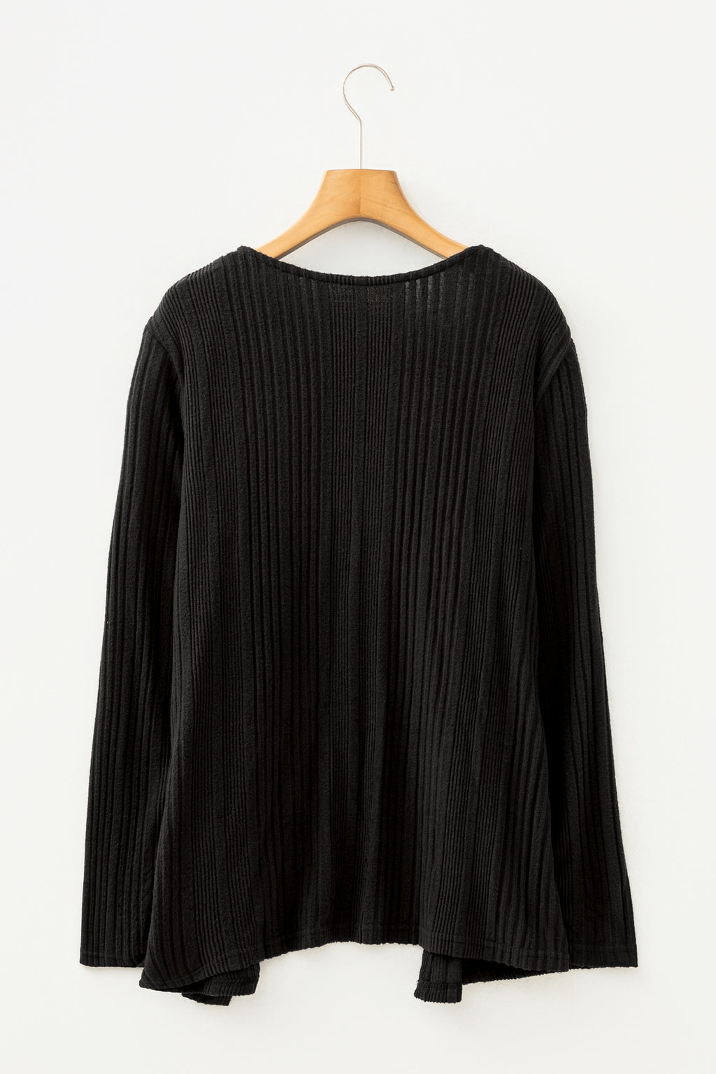 Black Ribbed Open Front Knitted Top with Pockets 🇺🇸