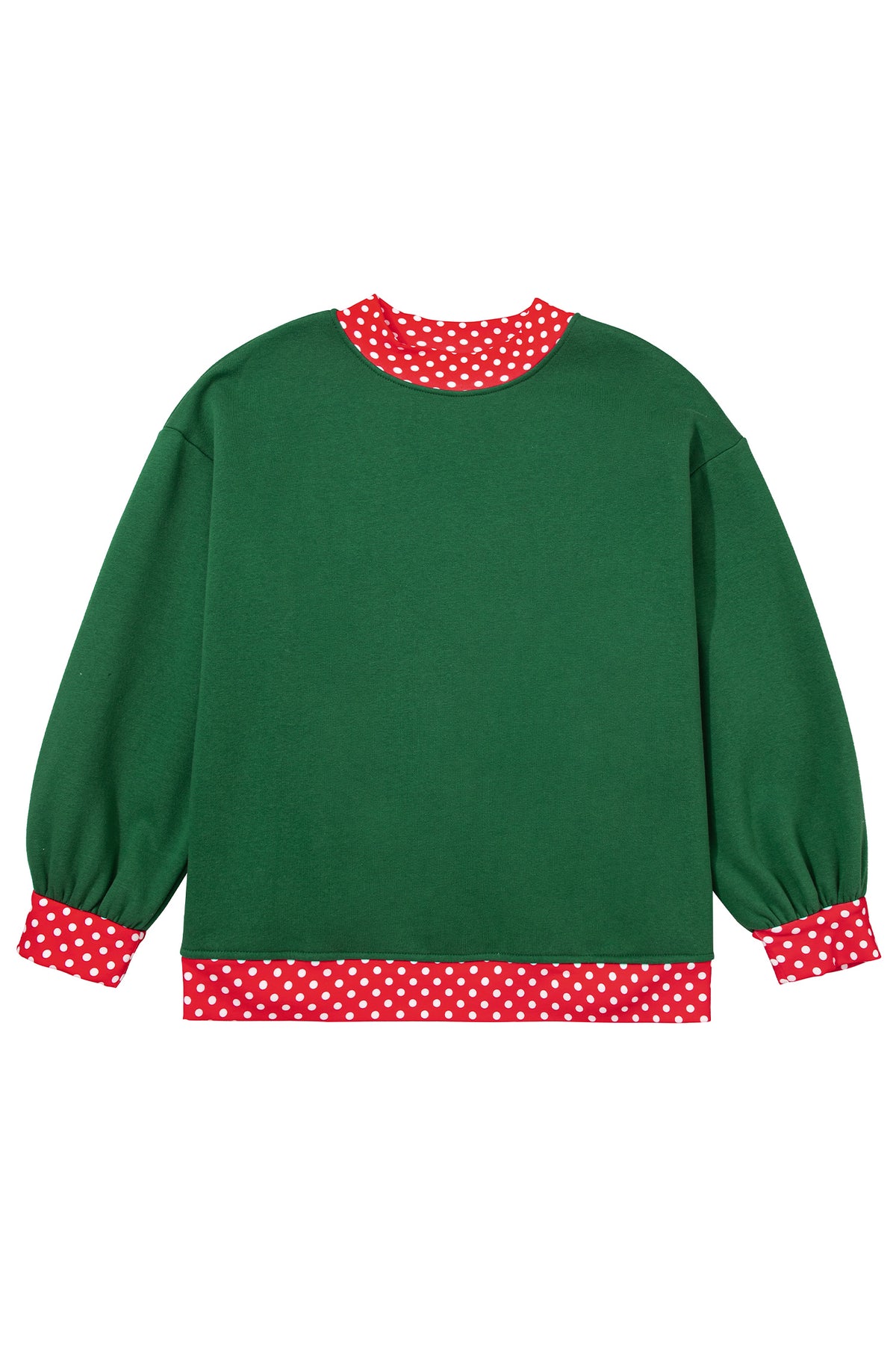 Red Polka Dot Patchwork Round Neck Plus Size Sweatshirt 🇺🇸