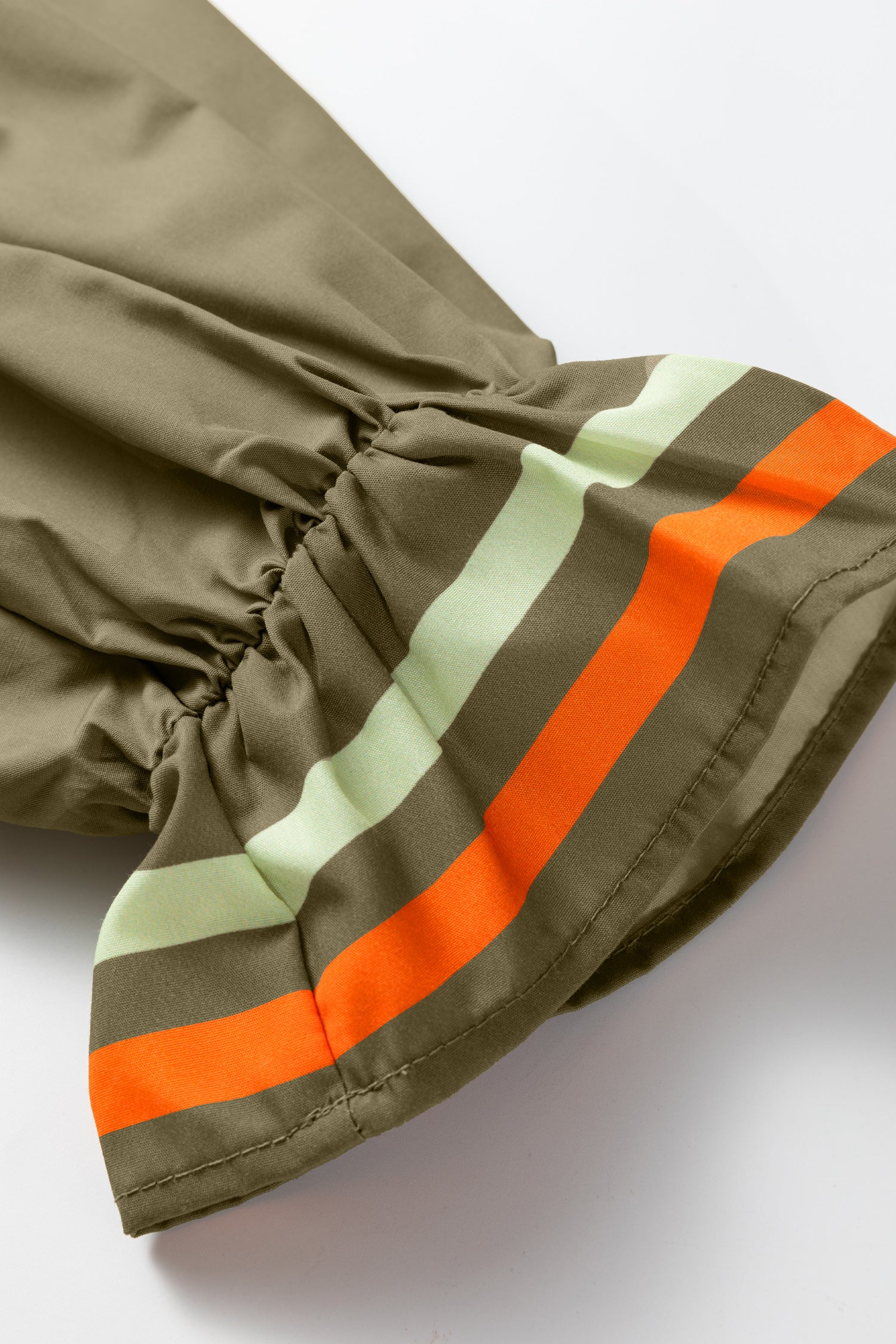 Four Leaf Clover Striped Trim Ruffle Split Neck Long Sleeve Blouse 🇺🇸