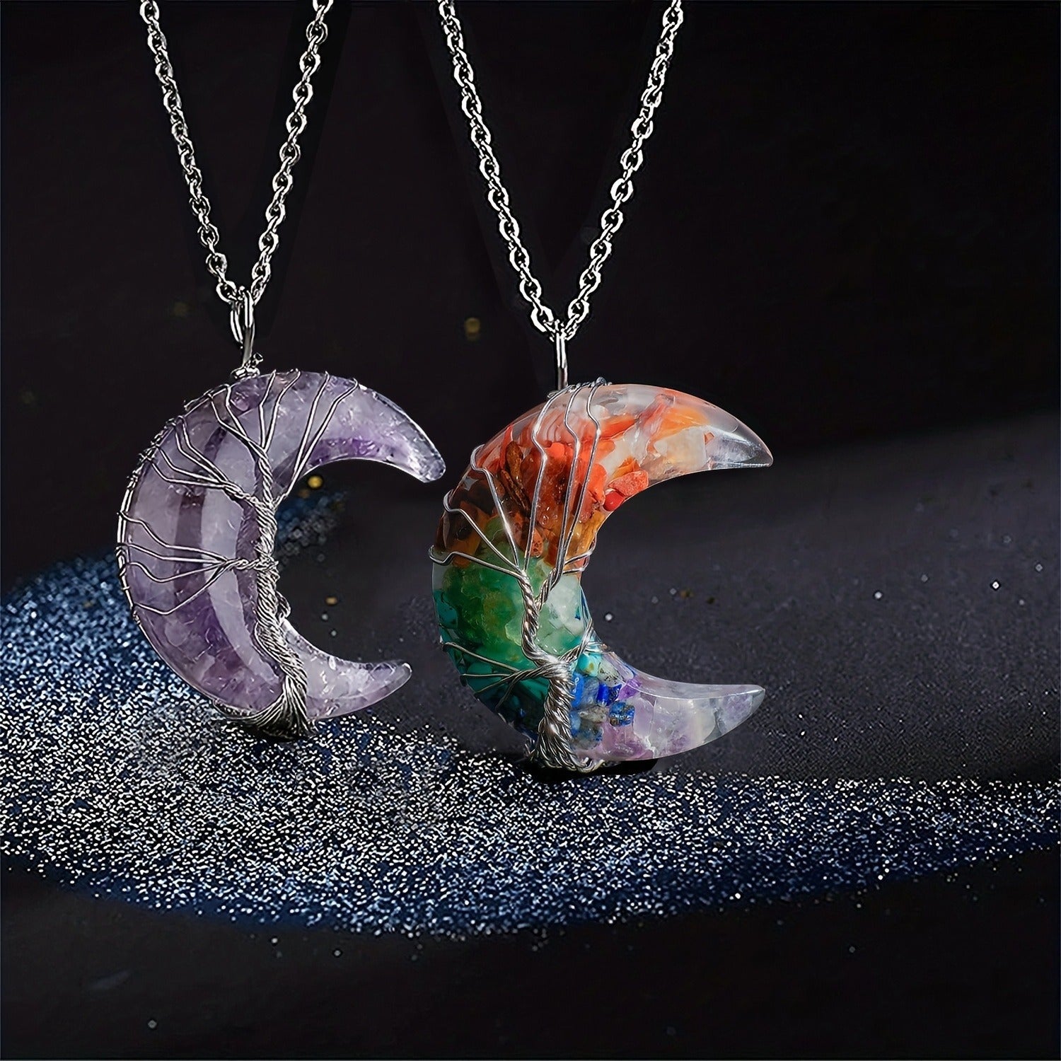 Winding Stone Lucky Tree Metal Copper Wire Crystal Necklace 🇨🇳