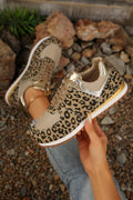 Coffee Leopard Faux Suede Mixed Patchwork Lace Up Sneakers 🇺🇸