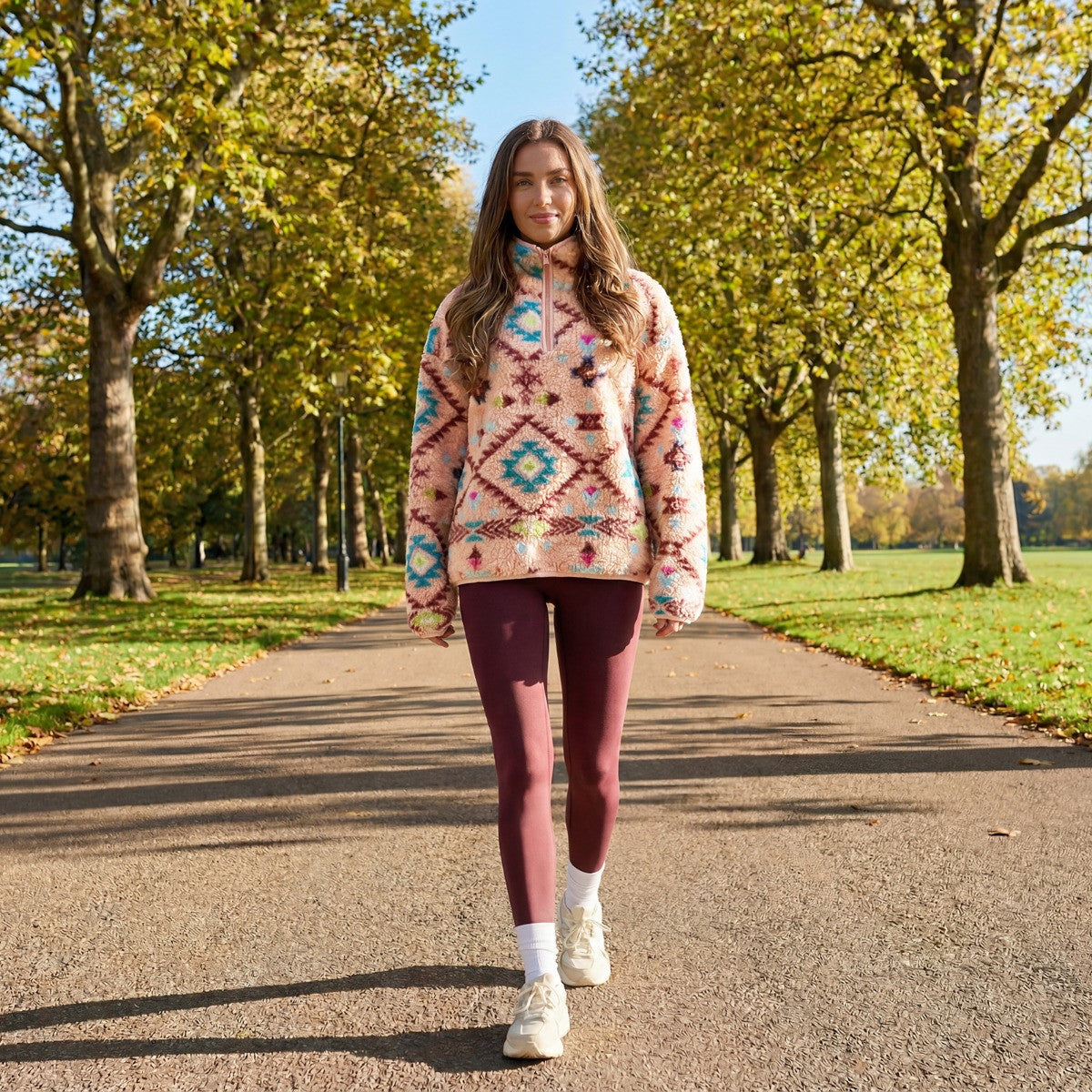 Teddy Abstract Leopard Print Half Zip Fleece - Burgundy/Pink 🇬🇧