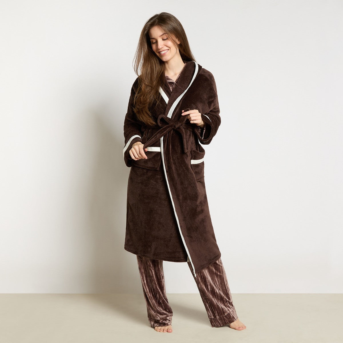 Flannel Fleece Piped Edge Dressing Gown, Adults 🇬🇧