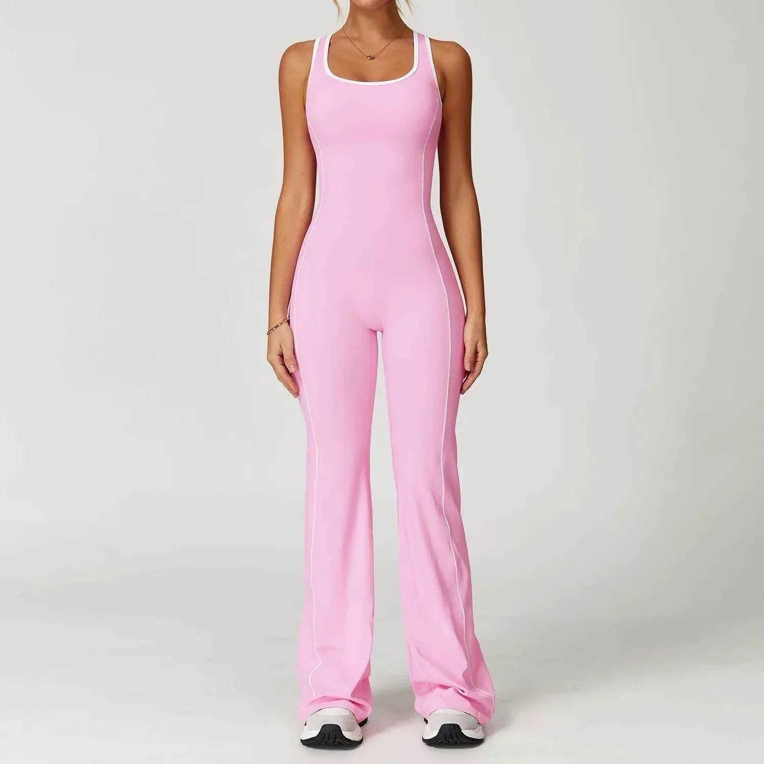 Flared Open Back Jumpsuit with Push-up Butt & Contrast Details 🇬🇧