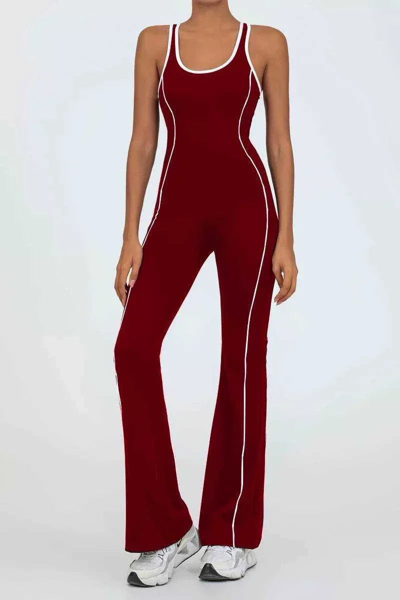 Flared Open Back Jumpsuit with Push-up Butt & Contrast Details 🇬🇧