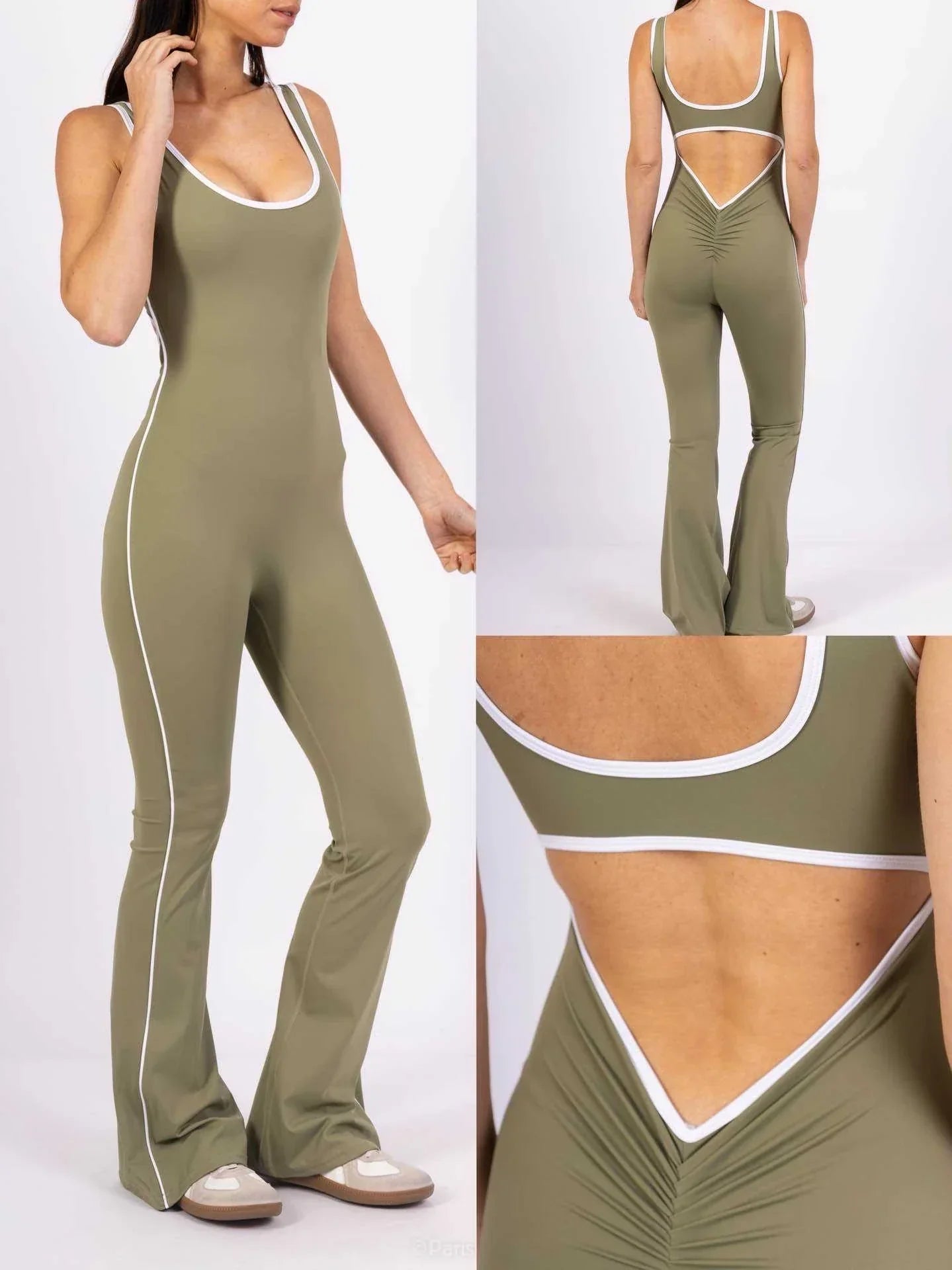 Flared Open Back Jumpsuit with Push-up Butt & Contrast Details 🇬🇧