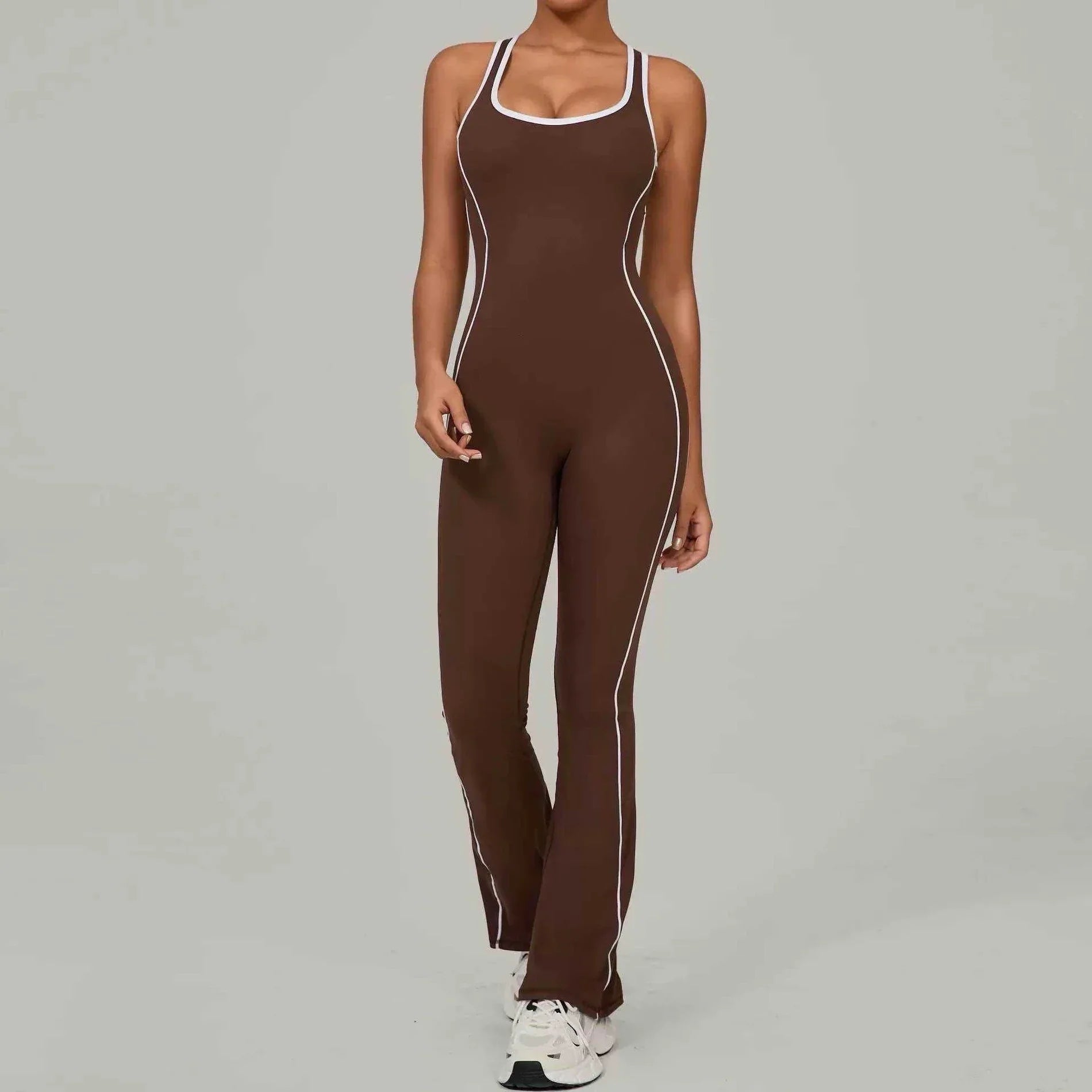 Flared Open Back Jumpsuit with Push-up Butt & Contrast Details 🇬🇧