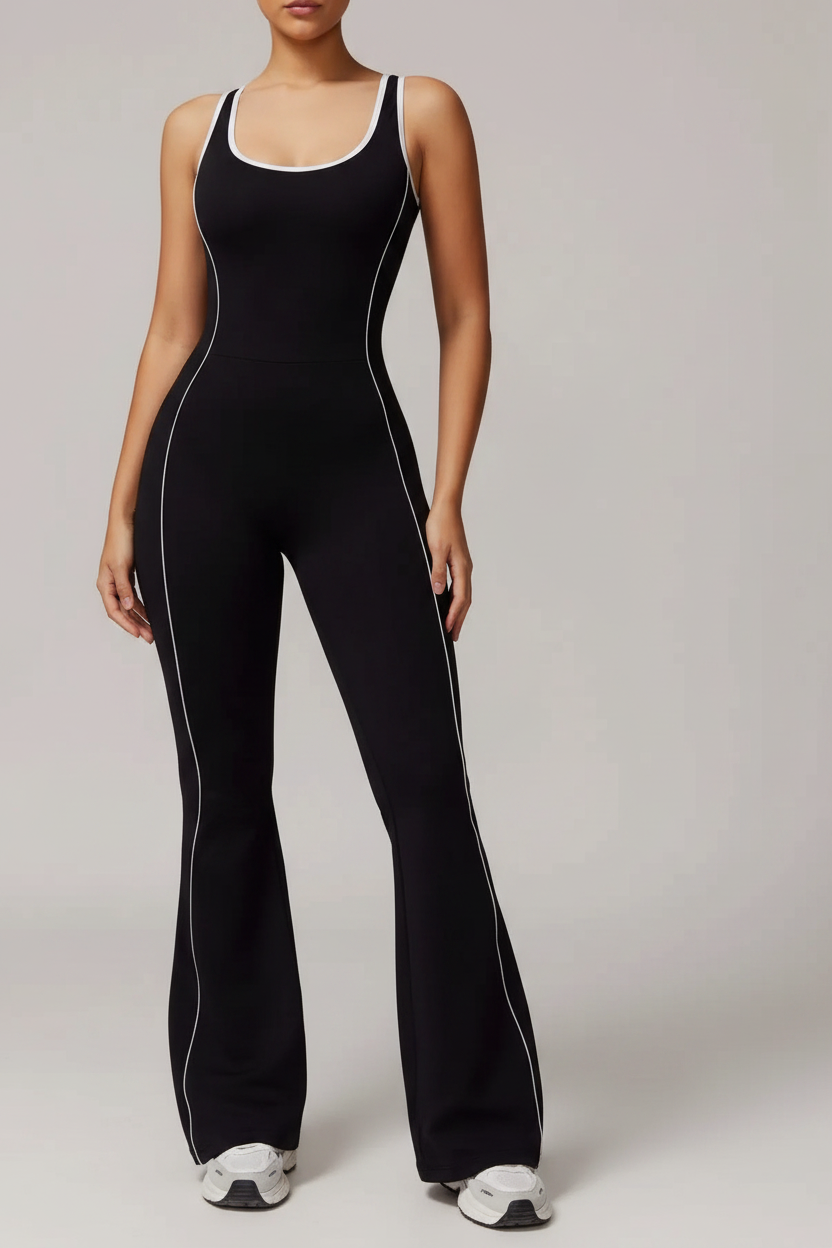 Flared Open Back Jumpsuit with Push-up Butt & Contrast Details 🇬🇧