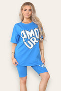 Cycling Short and T-Shirts Co-Ord Two Piece Side Slit Set with Front Printed Slogan 🇬🇧