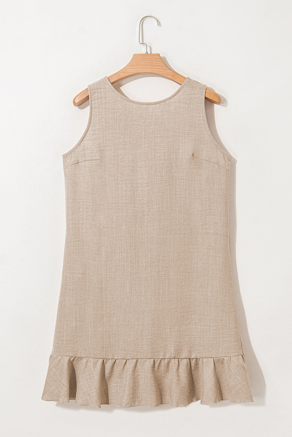 Smoke Gray Knot Scoop Back Ruffle Hem Sleeveless Mini Dress 🇨🇳