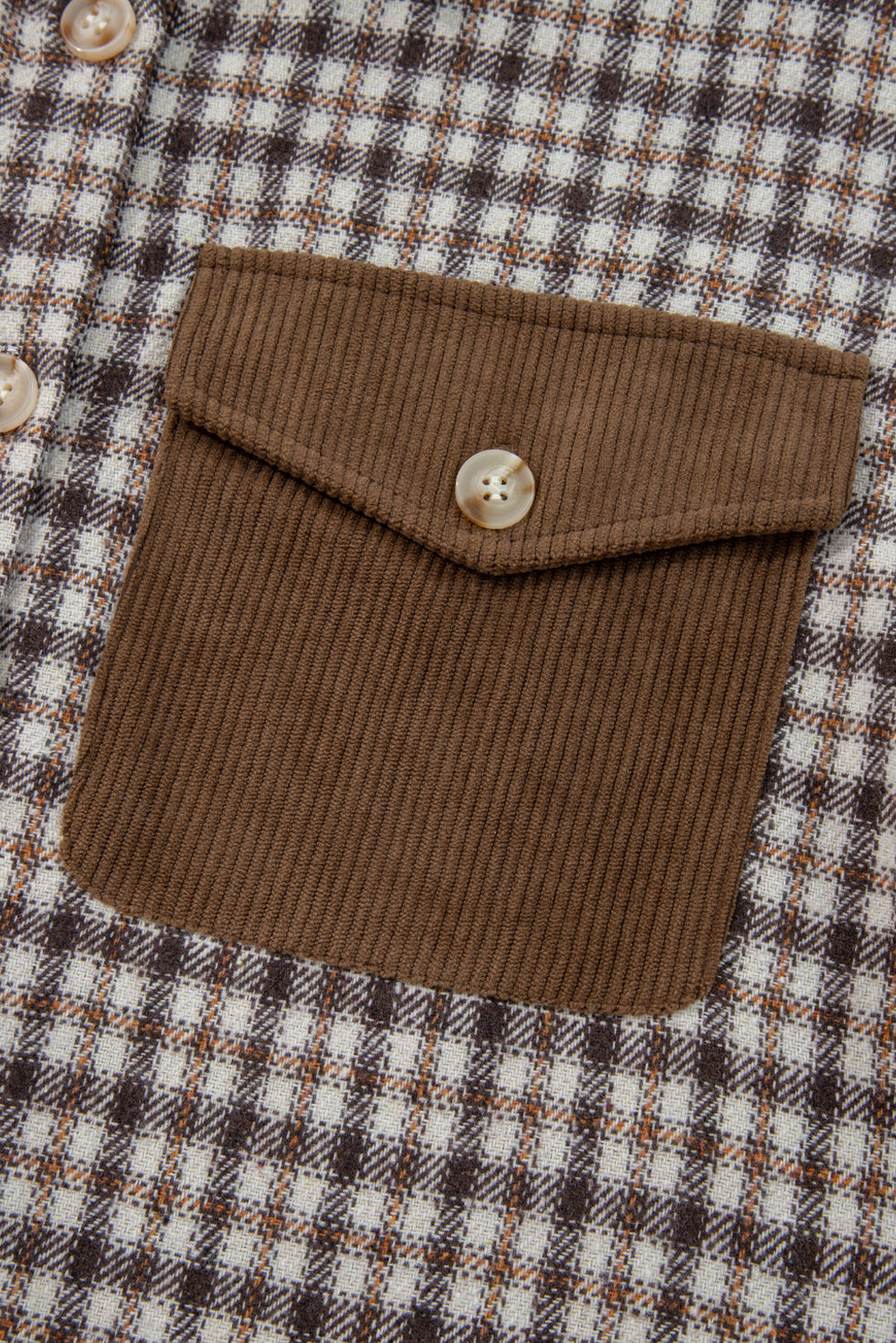 Casual Contrast Corduroy Flap Pocket Patchwork Plaid Shacket 🇺🇸