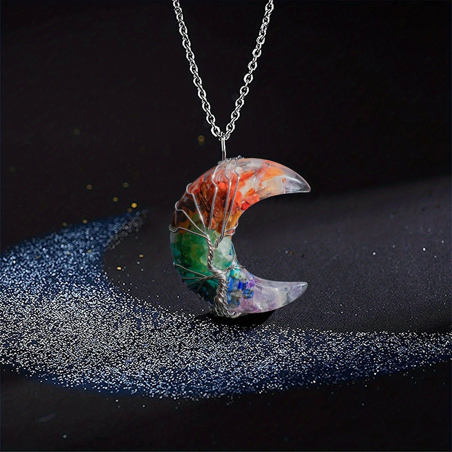 Winding Stone Lucky Tree Metal Copper Wire Crystal Necklace 🇨🇳