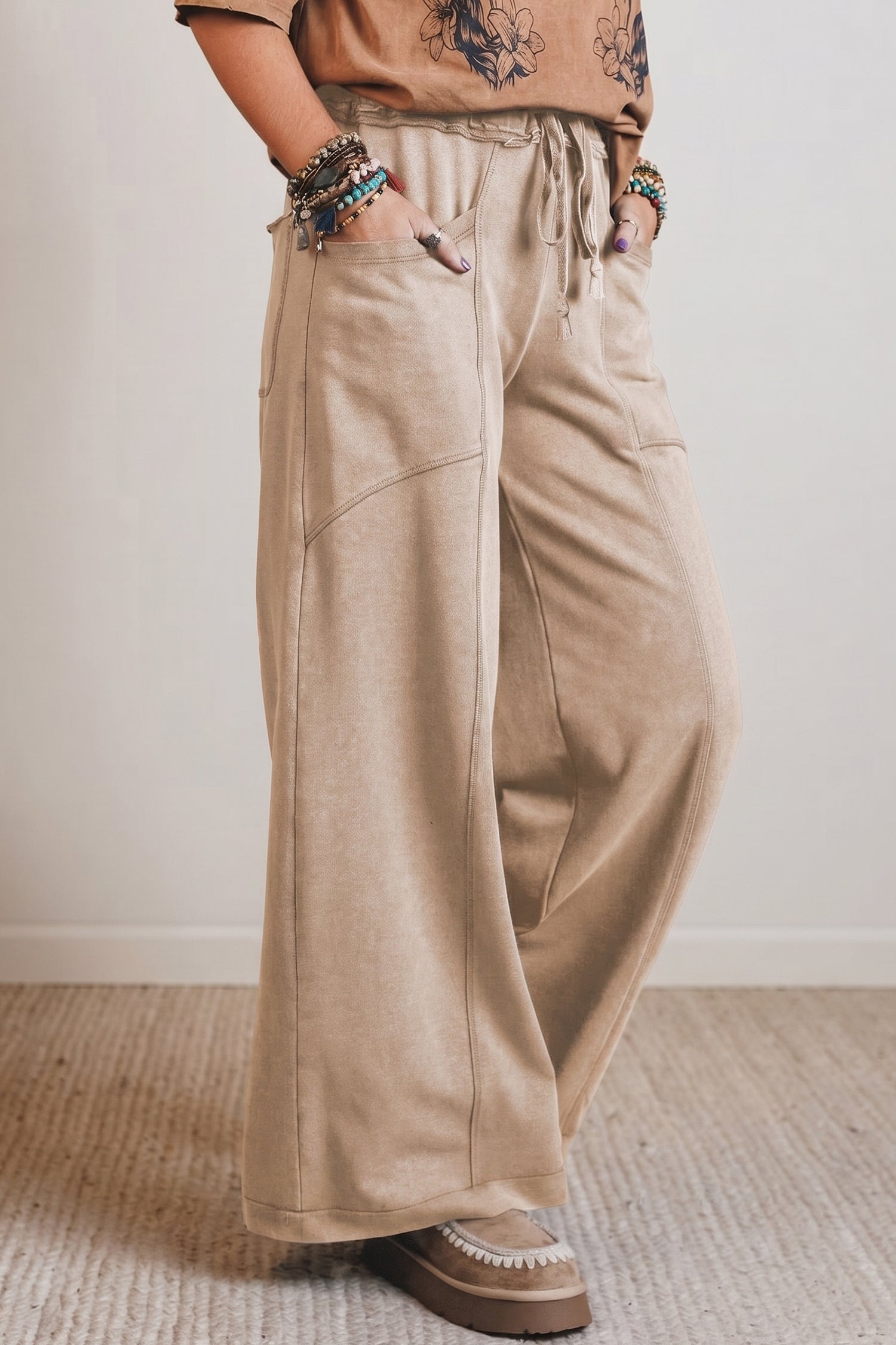 Smoke Gray Mineral Wash Drawstring Retro High Waist Wide Leg Western Pants 🇺🇸