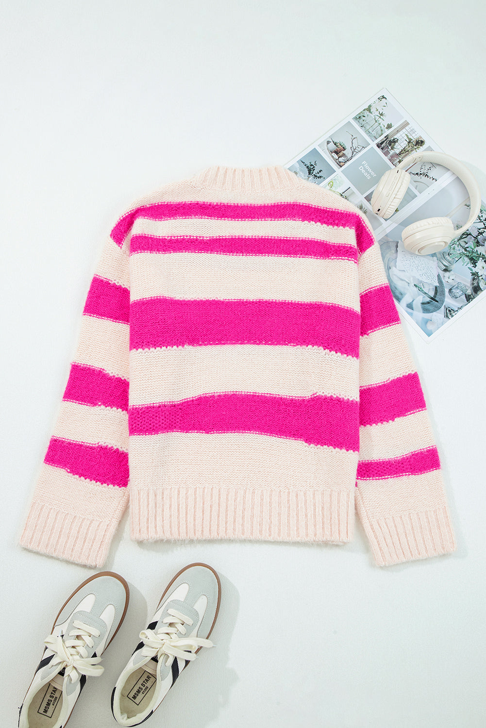 Rose Red I KNOW WHAT I WANT Sequin Letter Graphic Colorblock Loose Sweater 🇺🇸