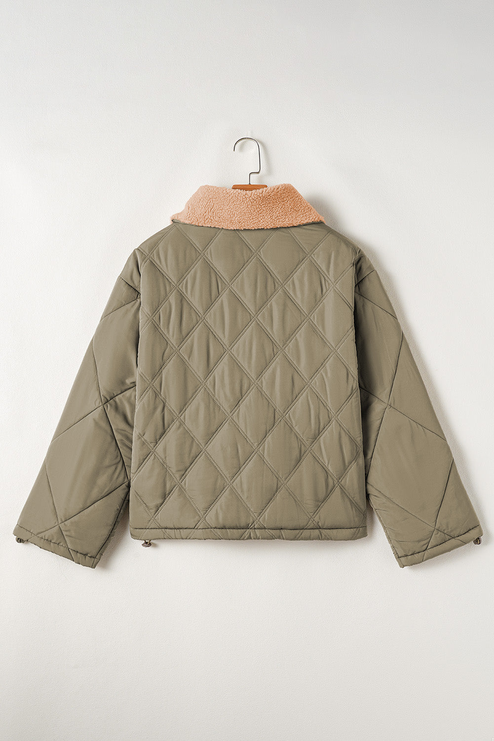 Jungle Green Teddy Collar Flap Pockets Quilted Puffer Jacket 🇺🇸