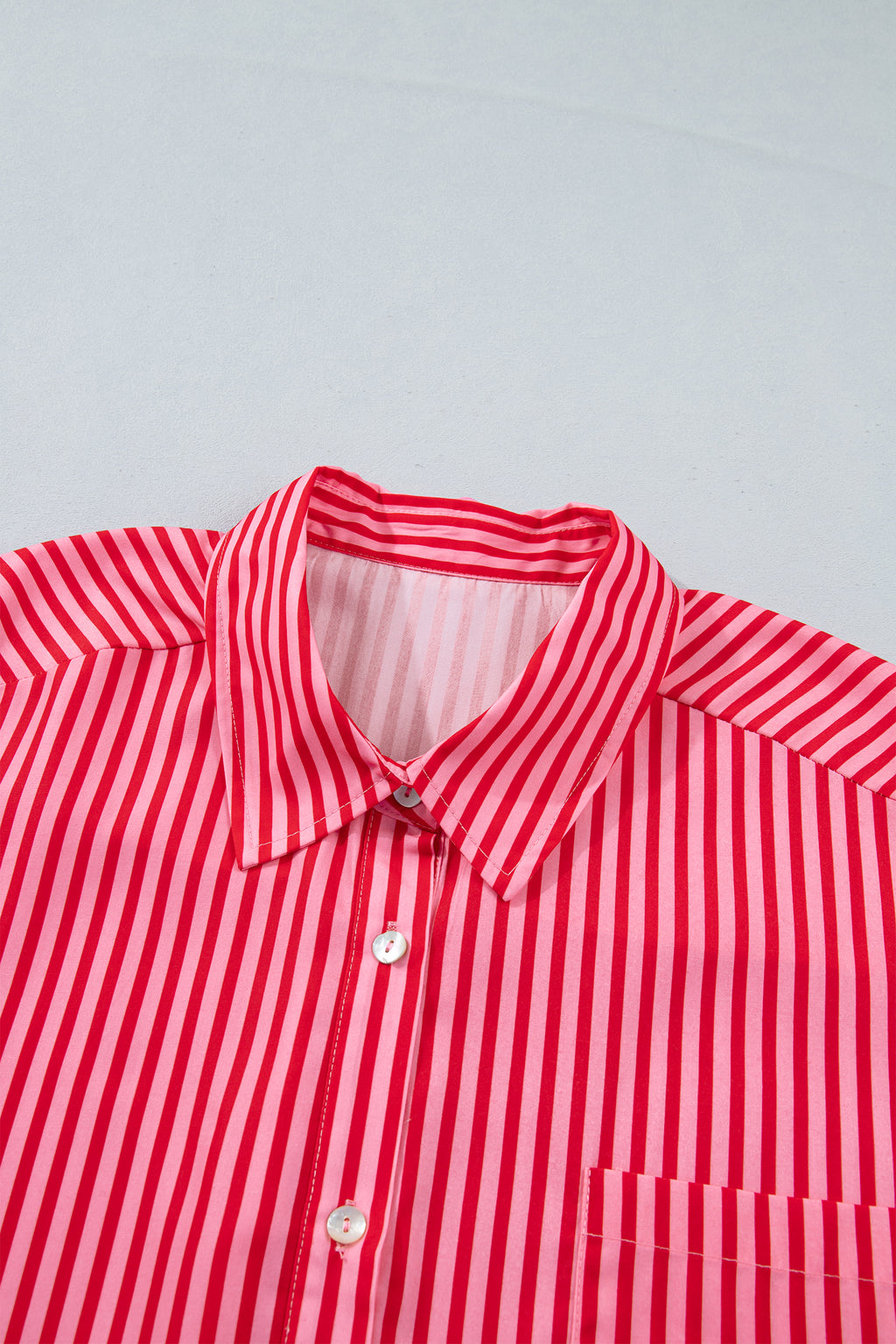 Red Stripe Button-Up Shirt Long Sleeve Patch Pocket Casual Shirt 🇺🇸