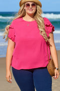 Bright Pink Ruffled Short Sleeve Plus Size Top 🇨🇳