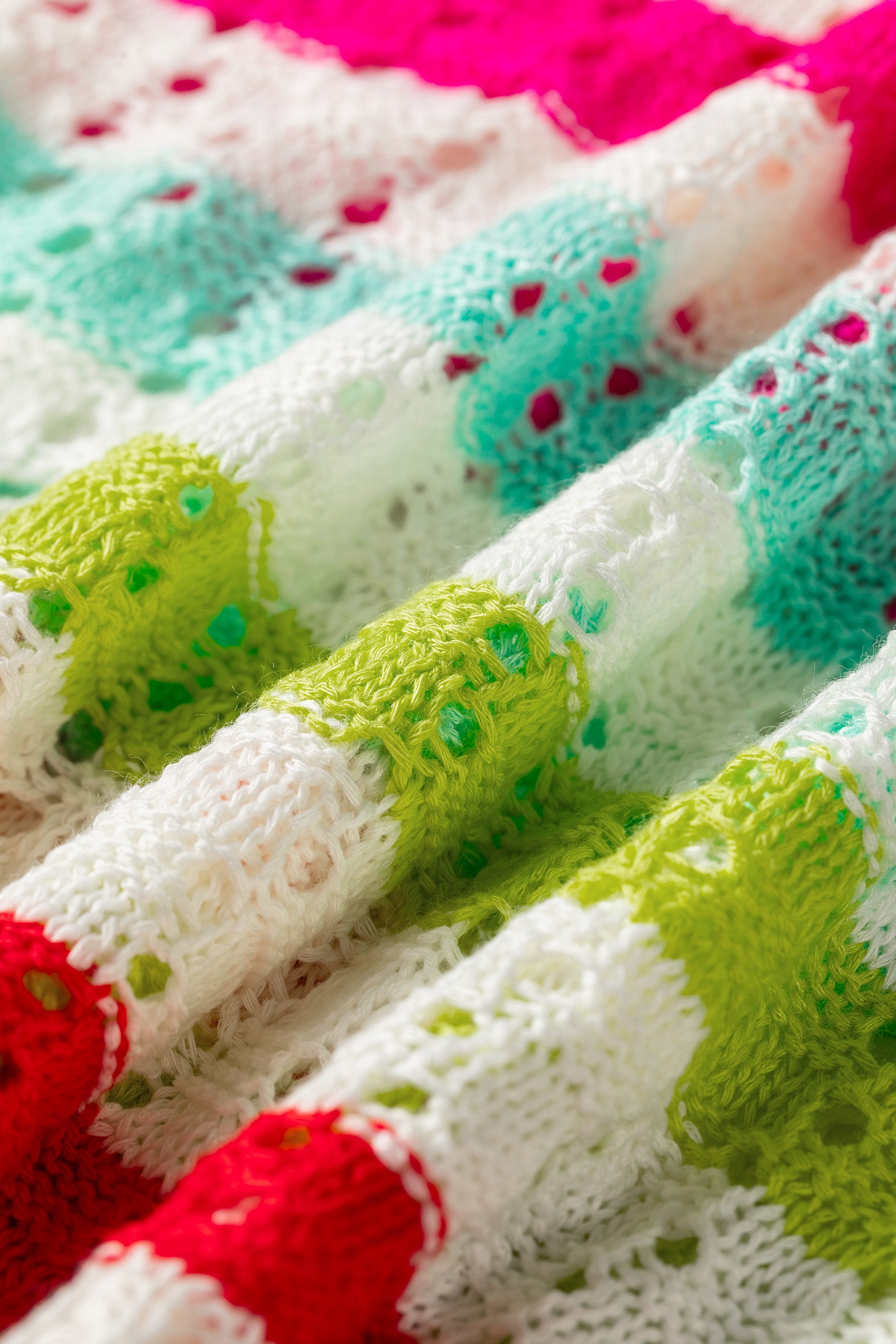 Multicolour Striped Eyelet Knit V Neck Sweater Team 🇺🇸