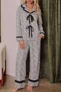 Brown Leopard Print Bow Knot Patchwork Long Sleeve Lounge Set 🇺🇸