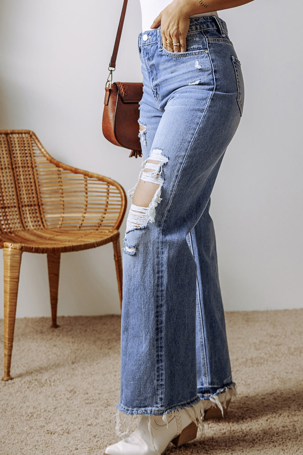 Ashleigh Blue Distressed Raw Hem Straight Leg High Waist Jeans 🇨🇳