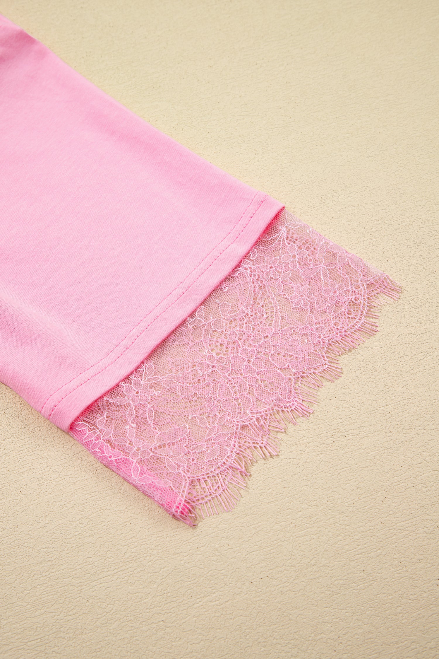 Pink Eyelash Floral Lace Patchwork Half Sleeve Oversize Tee 🇺🇸