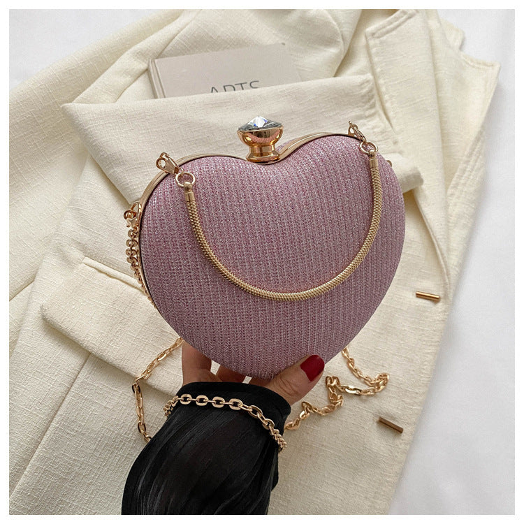 Evening Clutch Bag Women Bag Shiny Handbag Heart Shape Metal Clutches Bag Fashion Chain Shoulder Crossbody Bag Luxury Lady Purse Valentines Day Outfit 🇨🇳