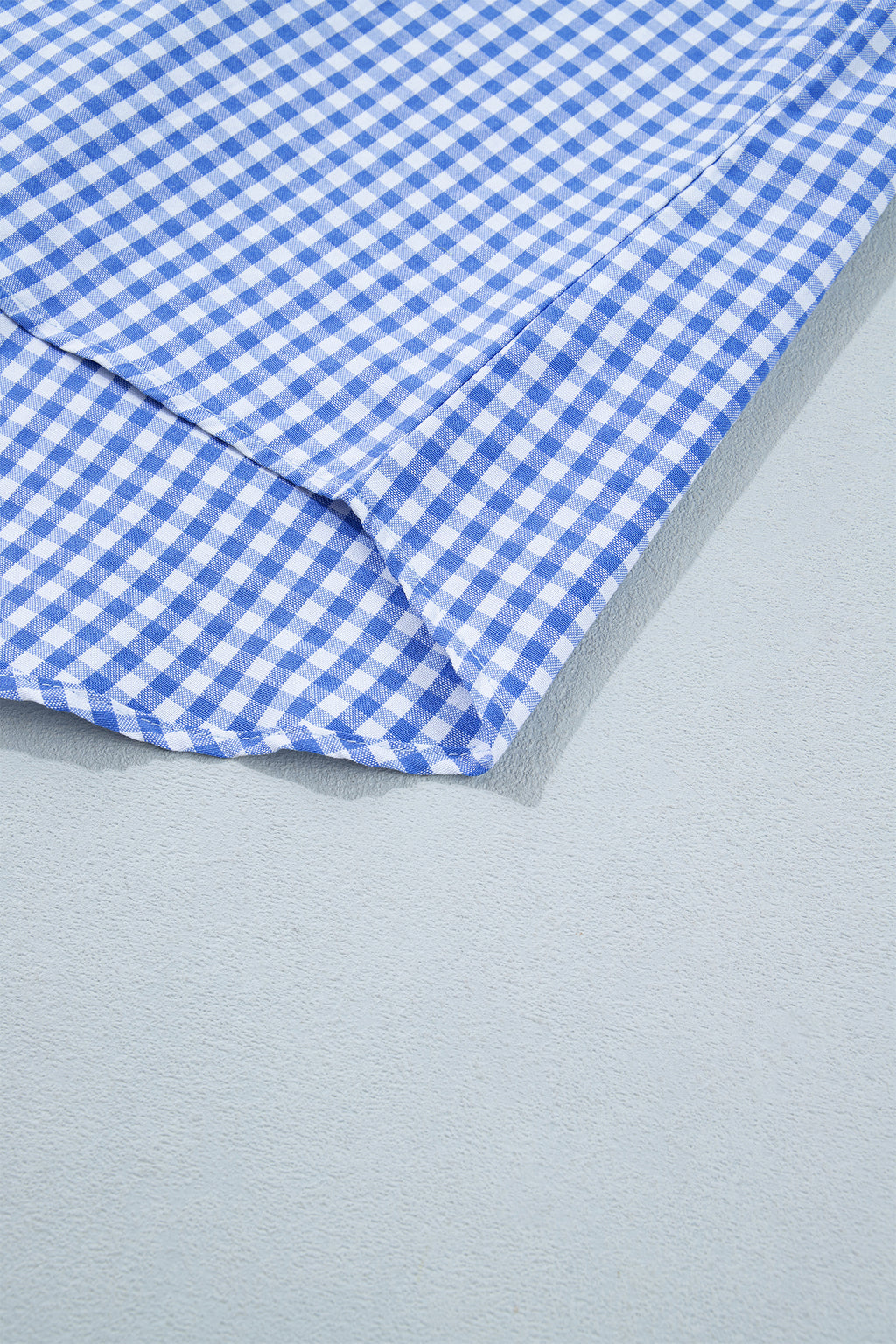 Sky Blue Summer Plaid V Neck Puff Sleeve Blouse 🇺🇸