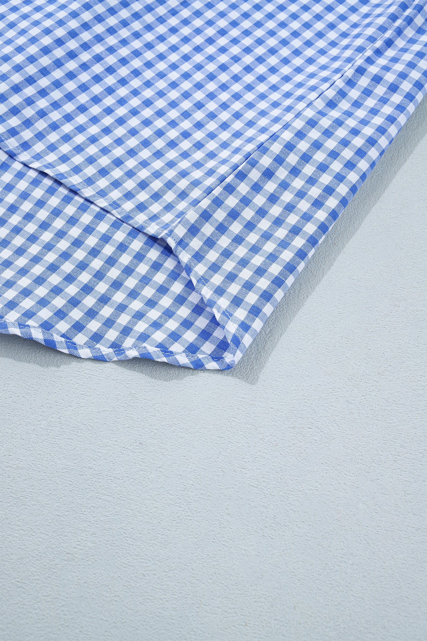 Sky Blue Summer Plaid V Neck Puff Sleeve Blouse 🇺🇸