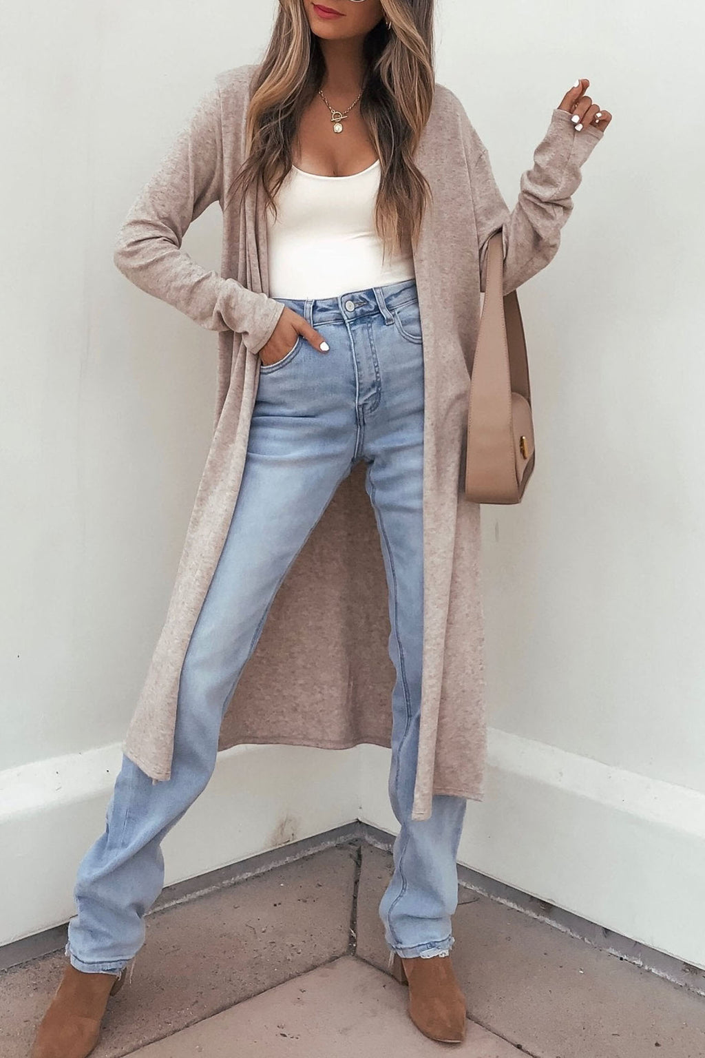 Parchment Solid Color Long Sleeve Casual Tunic Shift Cardigan 🇺🇸