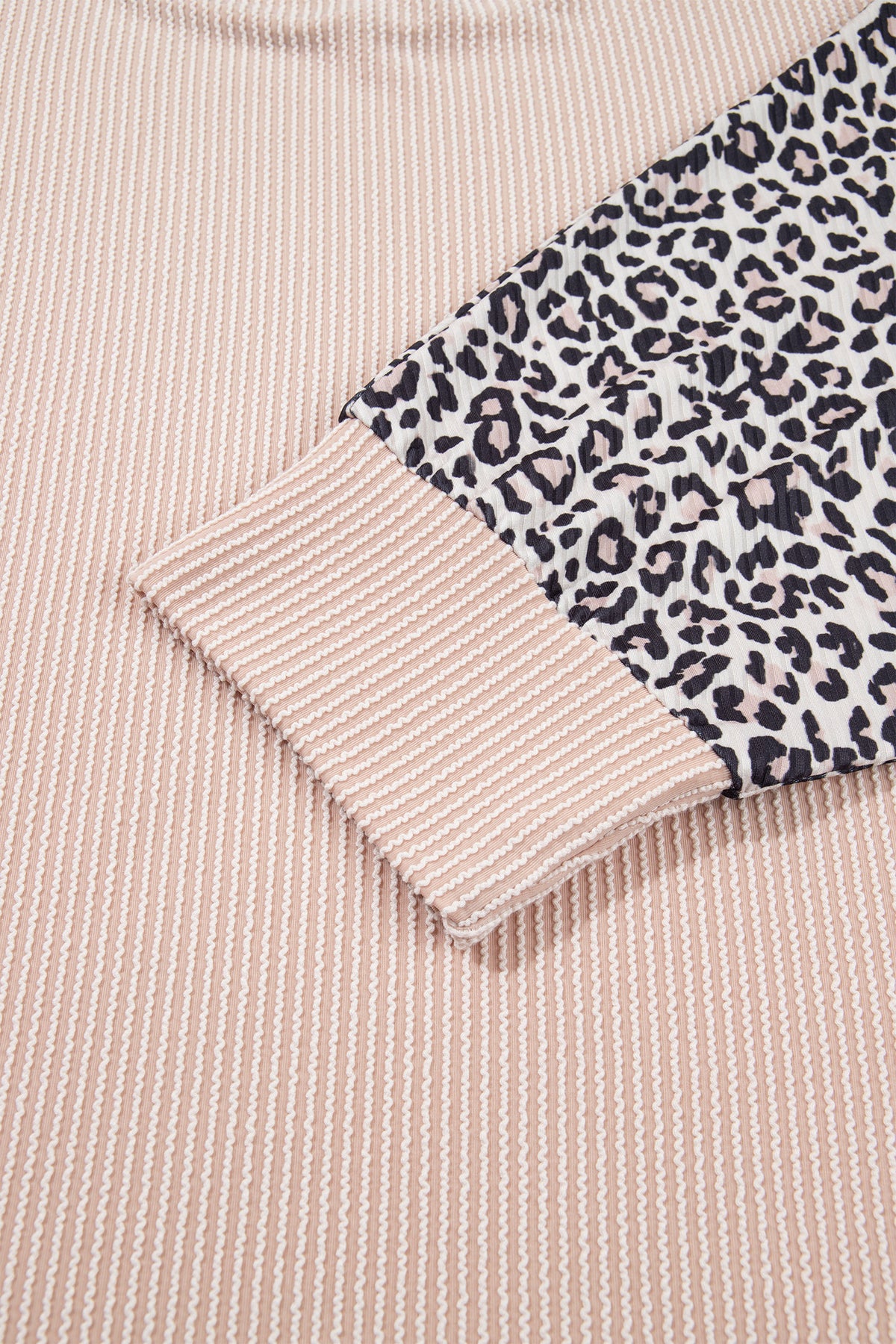 Light French Beige Leopard Print Ribbed Twist Long Sleeve Top Pants Plus Size Set 🇺🇸