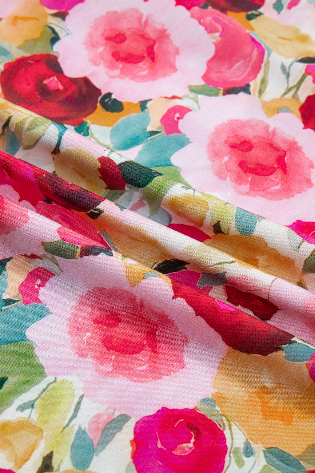 Pink Plus Size Flower Print Split V Neck Puff Short Sleeve Top 🇺🇸