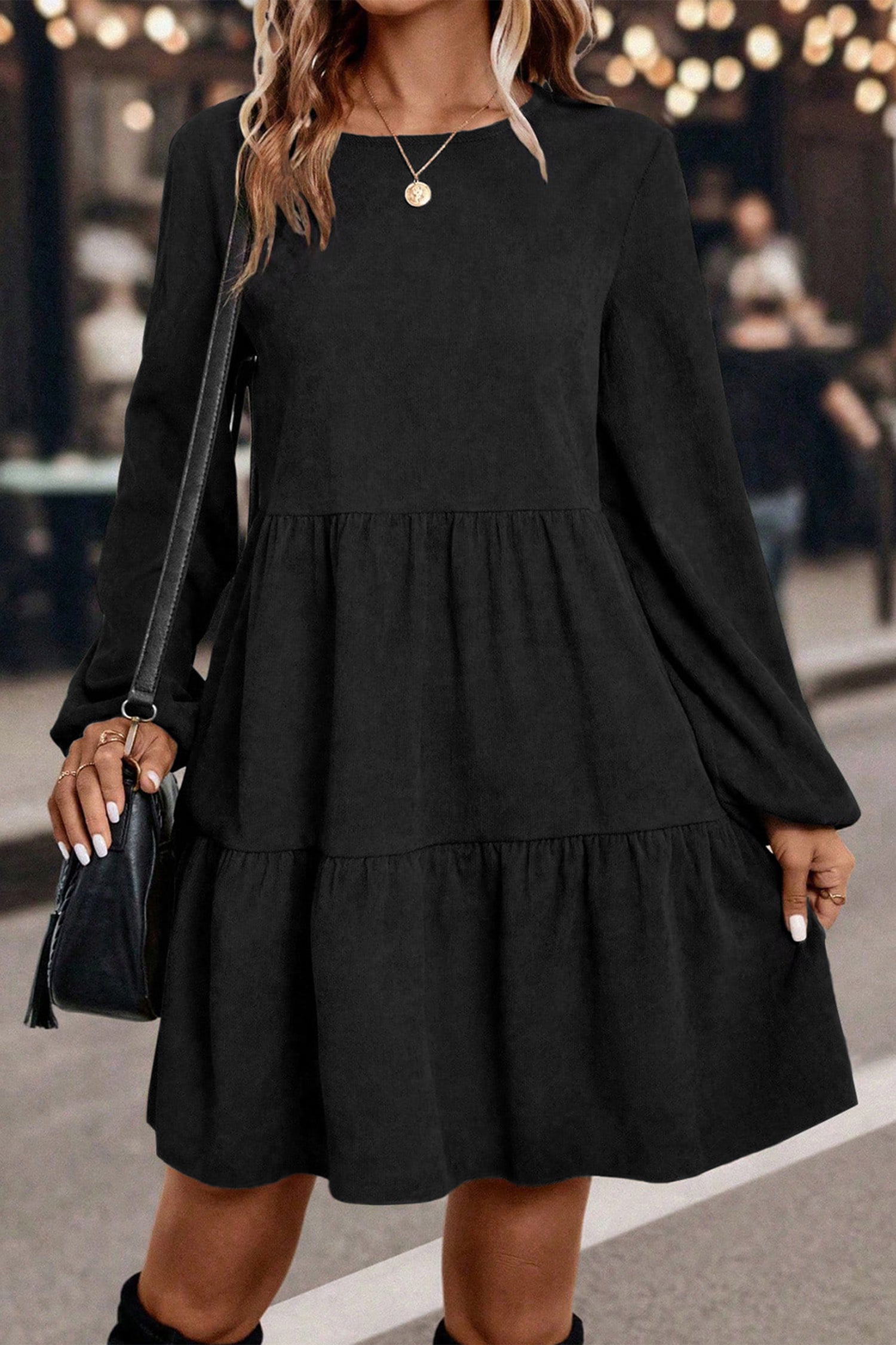Black Lantern Sleeve Tiered Mini Dress 🇺🇸