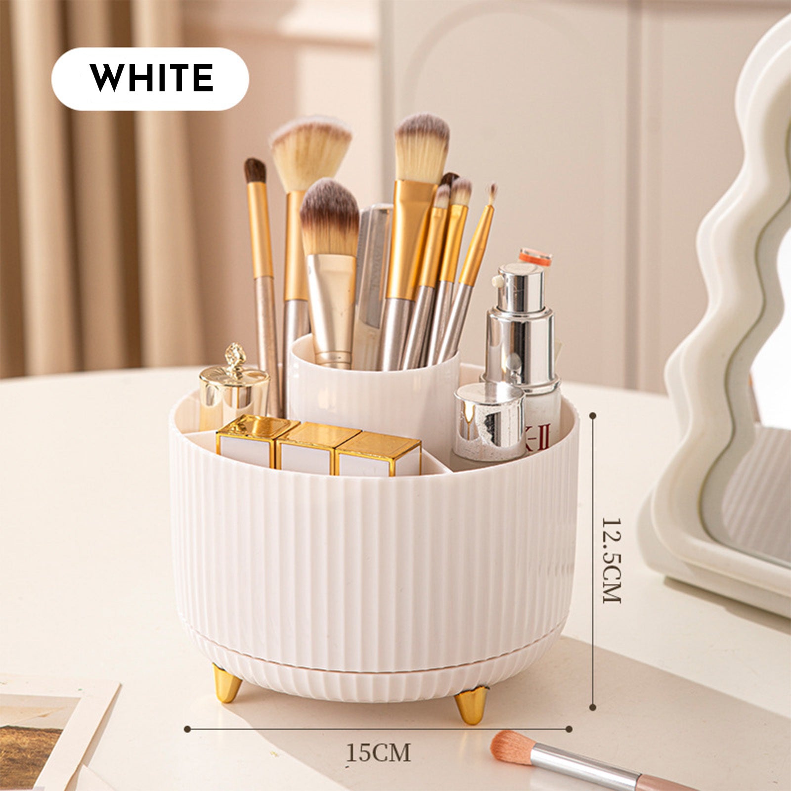 360 Rotating Makeup Brush Holder & Organizer  Countertop Storage For Cosmetics & Skincare 8 Colours 🇨🇳