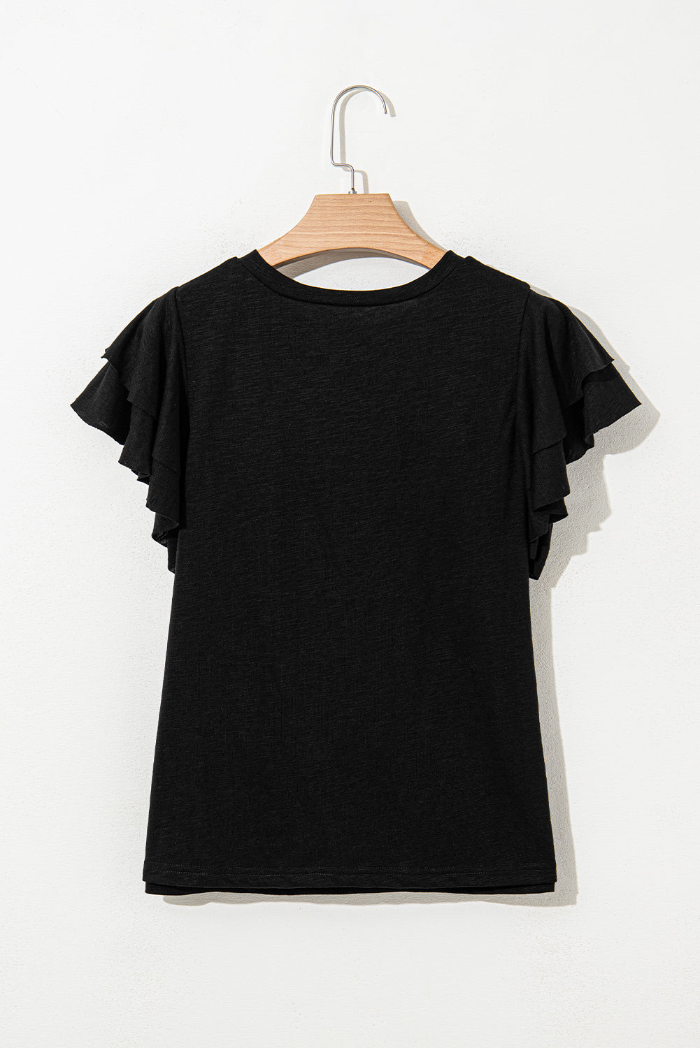Black Layered Ruffle Short Sleeve Round Neck Top 🇨🇳