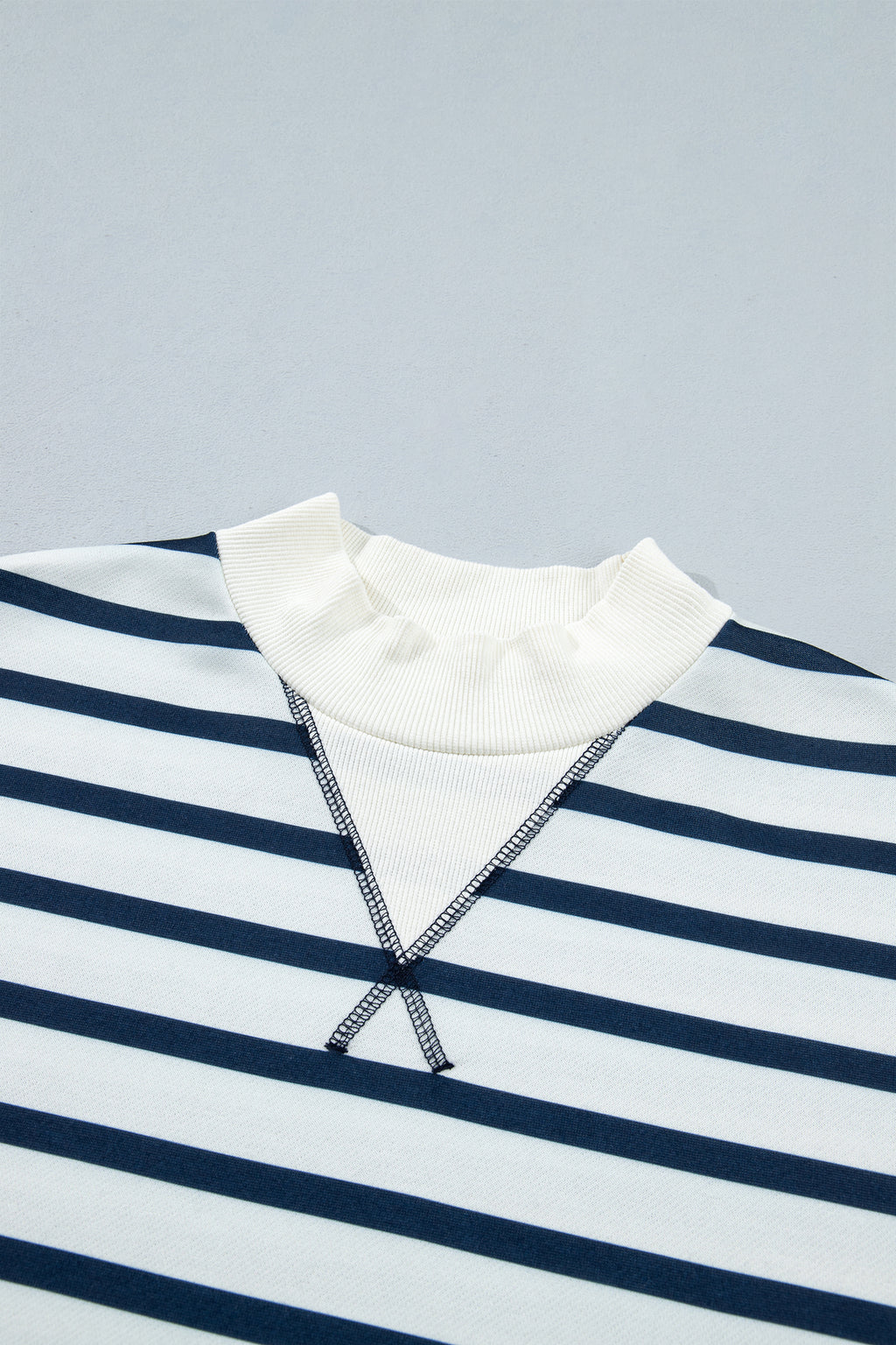 Blue Stripe Striped Ribbed Cuff Collar Pocket Loose Pant Set 🇺🇸