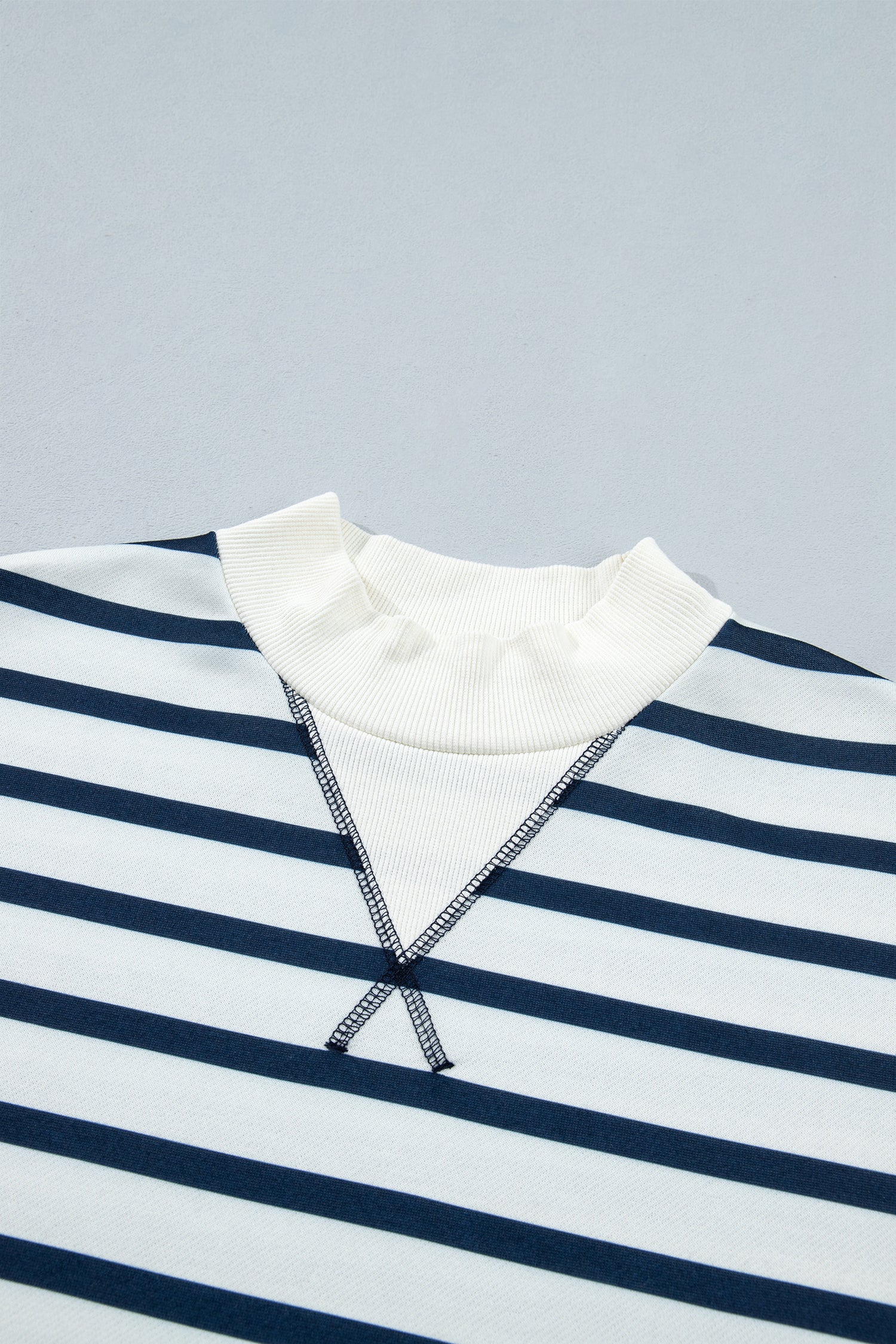 Blue Stripe Striped Ribbed Cuff Collar Pocket Loose Pant Set 🇺🇸