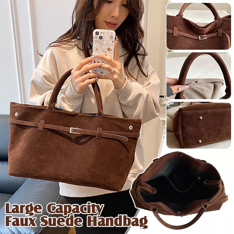 2025 Hot Sale Decorative Design Solid Faux Suede Handbag Large Capacity Casual Tote Bags For Women Tote Design Portable Shoulder Bag 🇨🇳