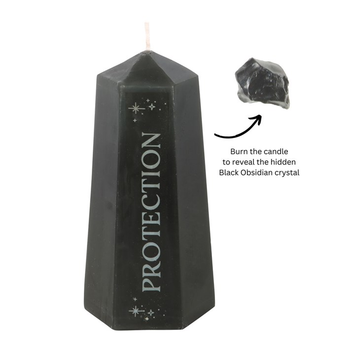 Protection Crystal Candle with Rough Black Obsidian 🇬🇧
