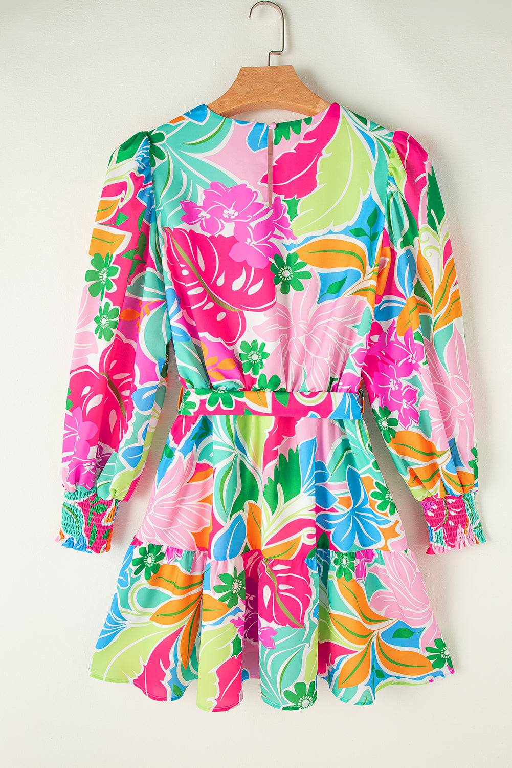 Green Multicolor Botanical Bubble Sleeve Mini Dress 🇺🇸
