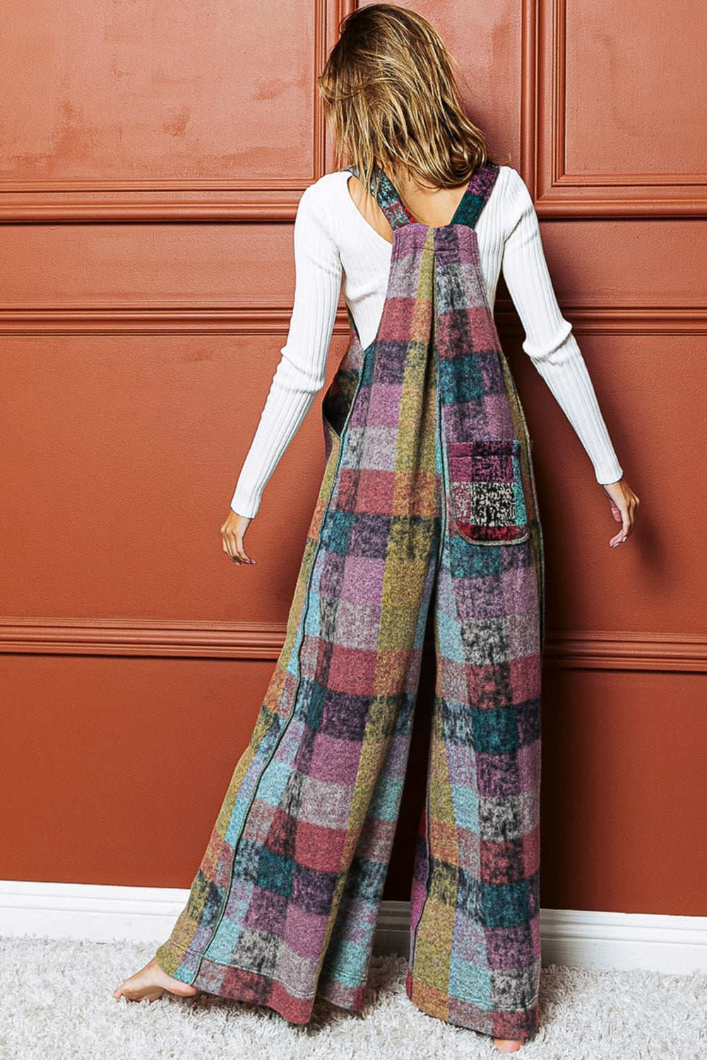 Multicolour Brushed Checkered Wide Leg Overalls 🇺🇸