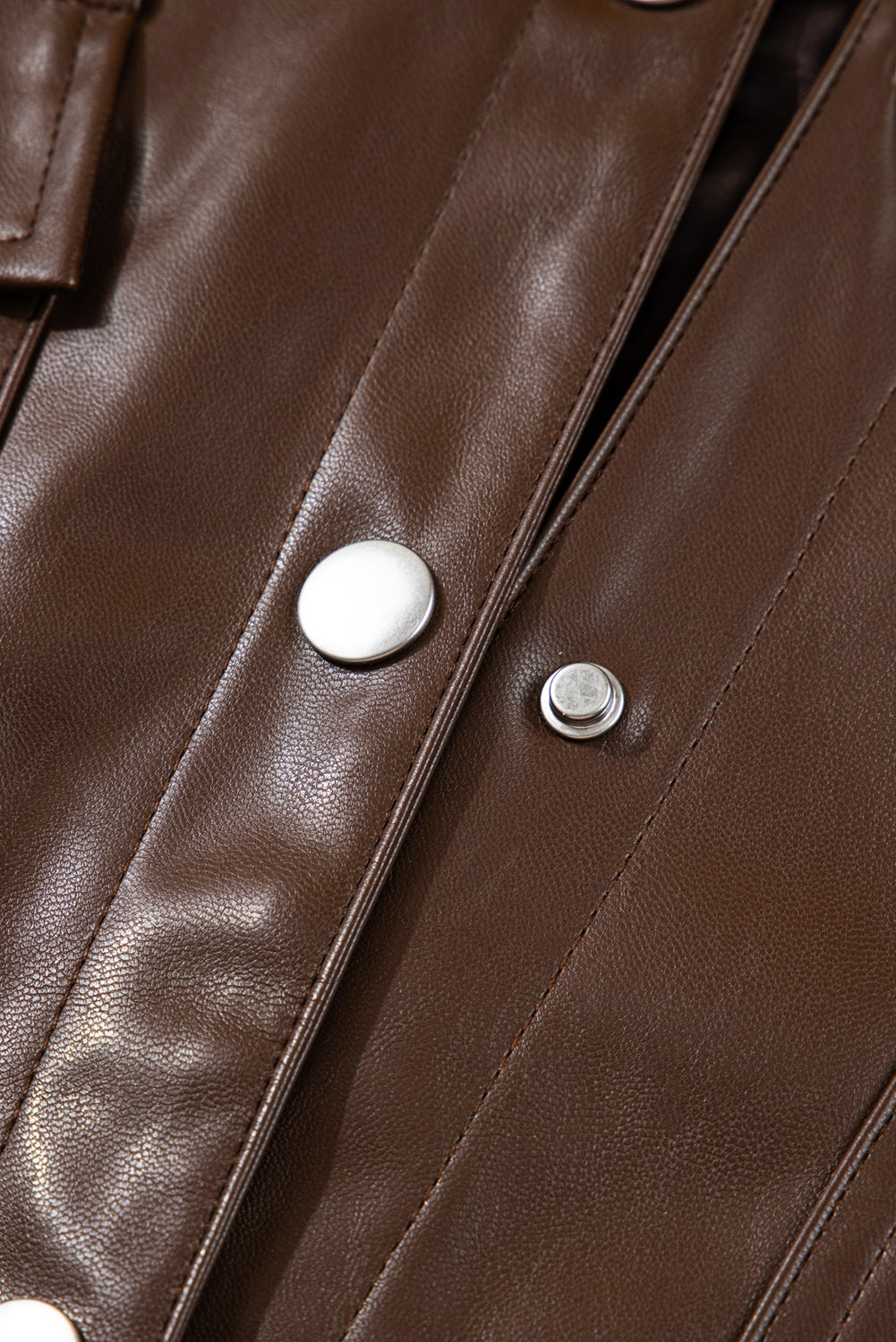 Chicory Coffee Double Flap Pocket Drawstring Hem Leather Jacket 🇺🇸