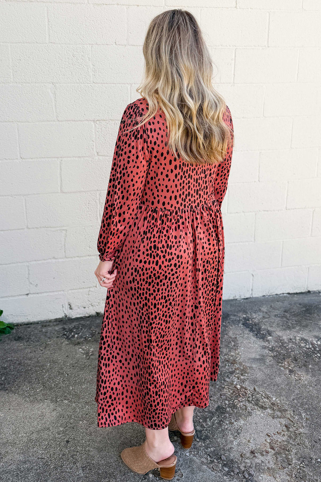 Red Leopard Print Long Sleeve V Neck Plus Size Midi Dress 🇺🇸