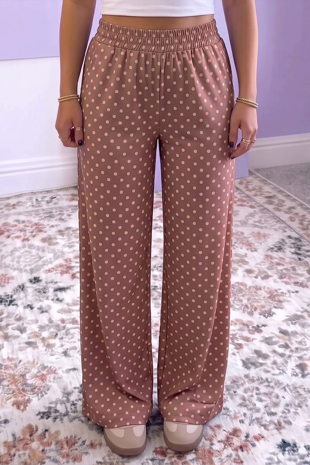 Brown Polka Dot Printed Casual Loose Pants 🇺🇸