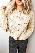 Beige Geometric Print Button Front Long Sleeve Regular Fit Cardigan 🇺🇸