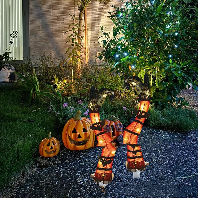 Halloween Outdoor Party Haunted House Garden Glowing Evil Orange Witch Legs Acrylic Decoration Plug-in 🇨🇳