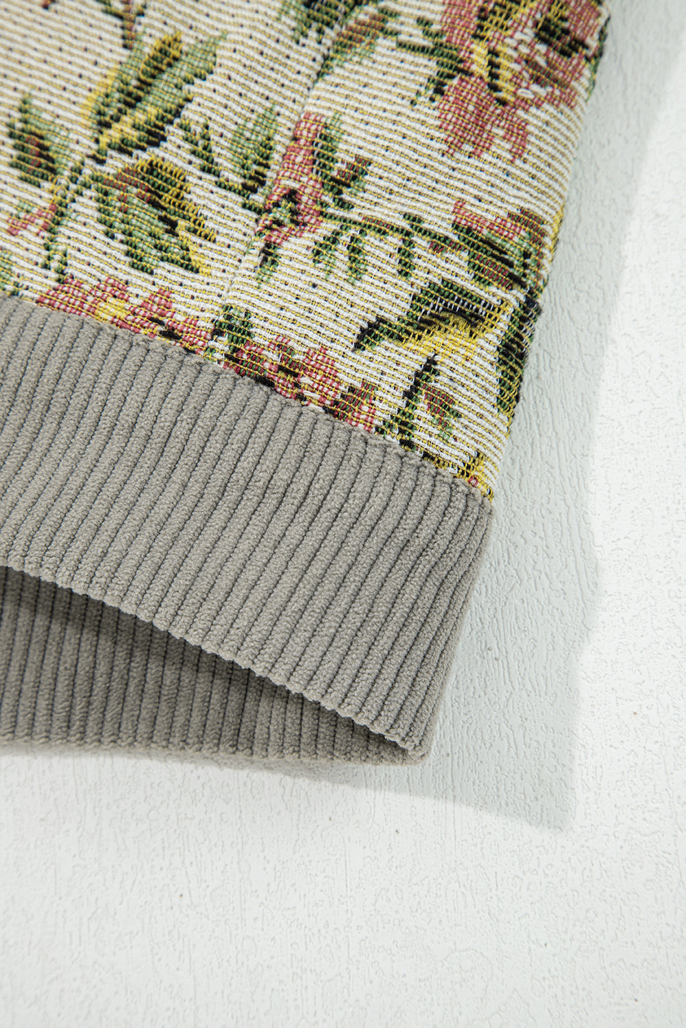 Medium Grey Ribbed Retro Floral Patchwork Shirt Style Jacket 🇺🇸