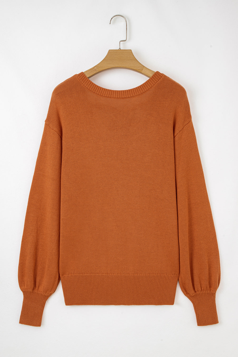 Gold Flame Solid Color Ribbed Trim Drop Shoulder Sweater 🇺🇸